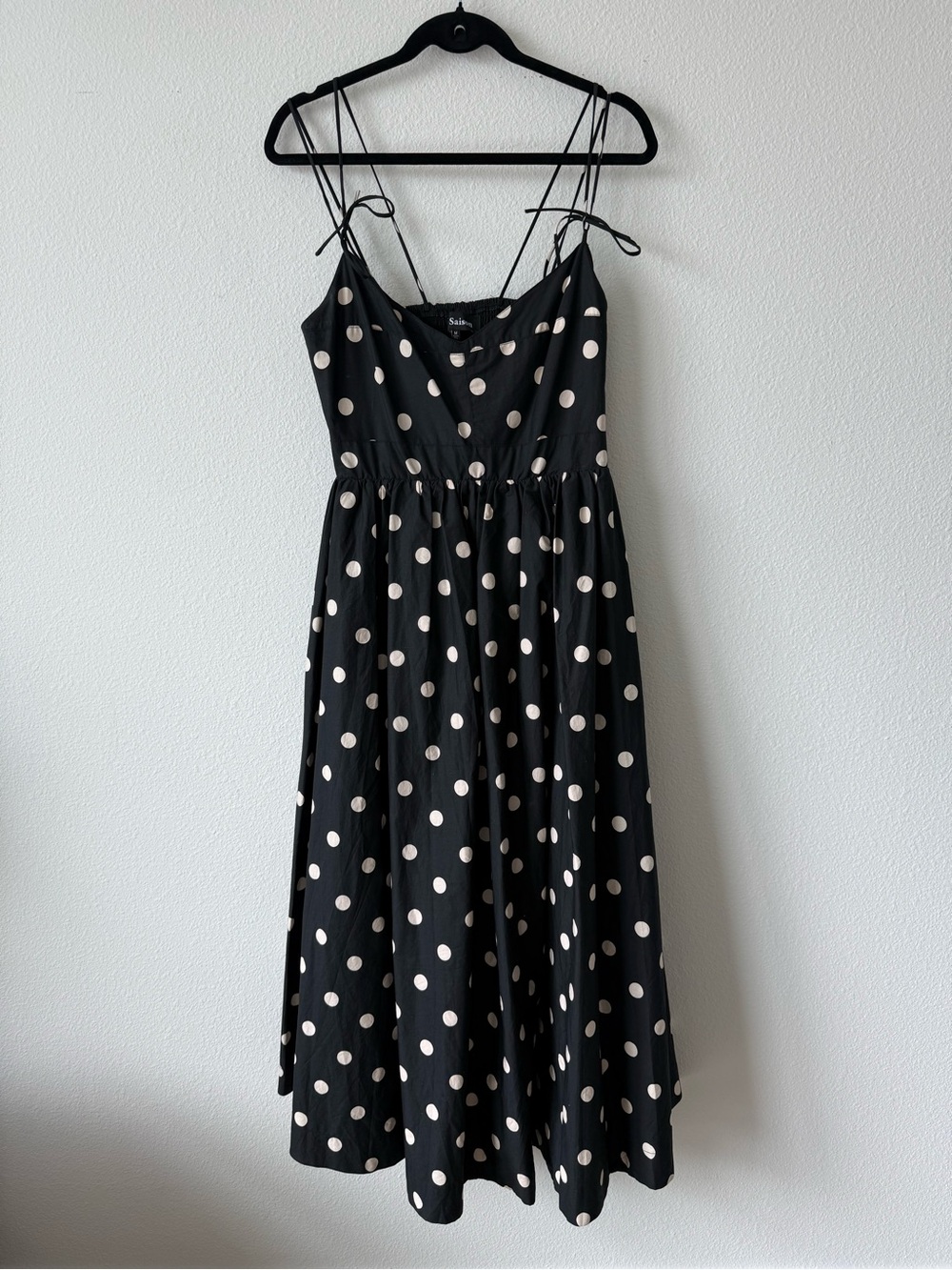 En Saison Black Polka Dot Midi Dress with Tie Straps